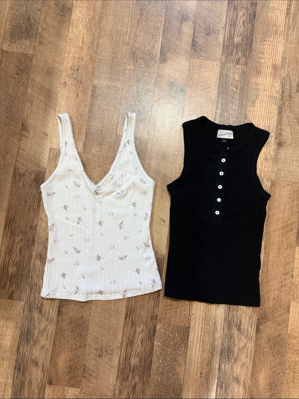 Black Ribbed Henley and White Floral - Women's TankTops - Size S